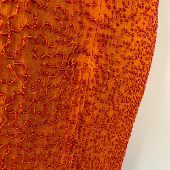 Copied - Vintage Orange Silk Beaded Cocktail Dress - Women's Size 8 - Picture 6 of 8